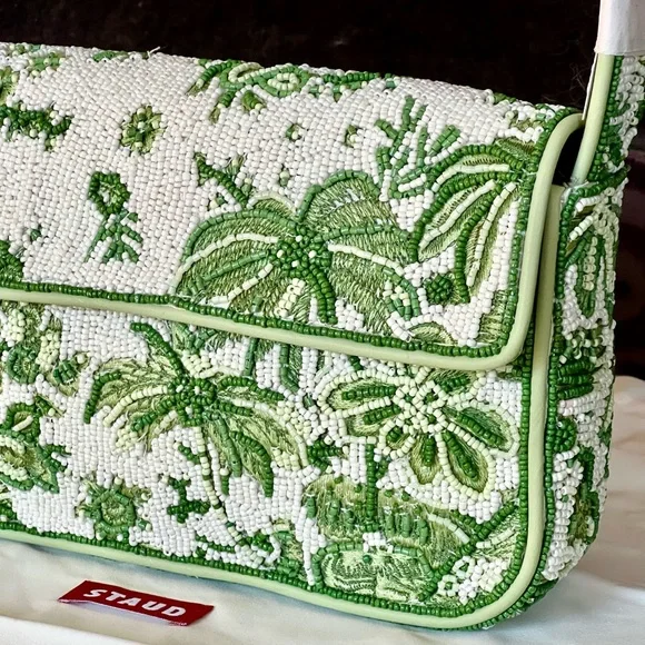 NWT Staud Beaded Tommy Shoulder Bag Clover Toile π Rare Find π - Picture 5 of 16